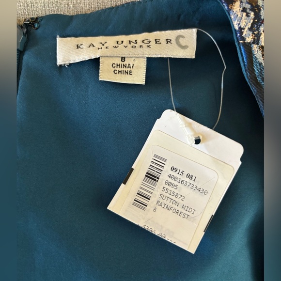 Kay Unger Women’s Sutton Midi Dress Rainforest Metallic Size 8 - Picture 7 of 11